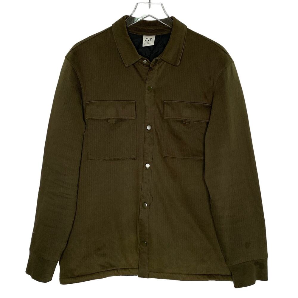 Zara M Mens Brown Snap Button Shirt Jacket Shacket Pocket Light Insulated